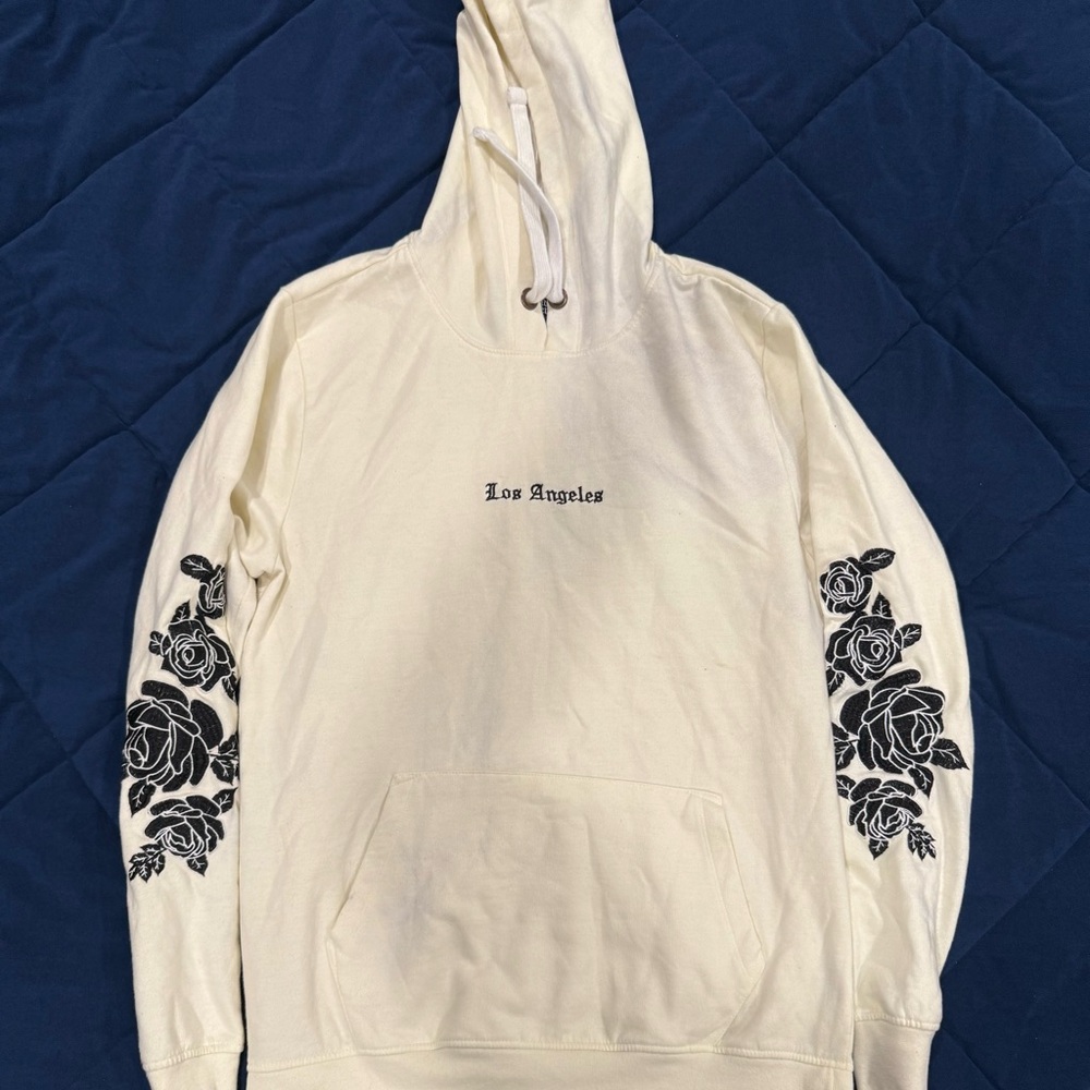 Cream L.A. Hoodie with Black Floral Design